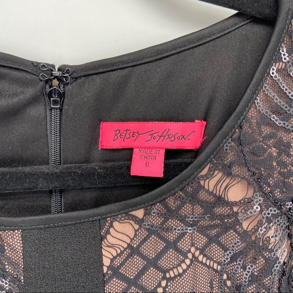 Betsey Johnson Black Sequin Lace Sheath Dress - Picture 5 of 6